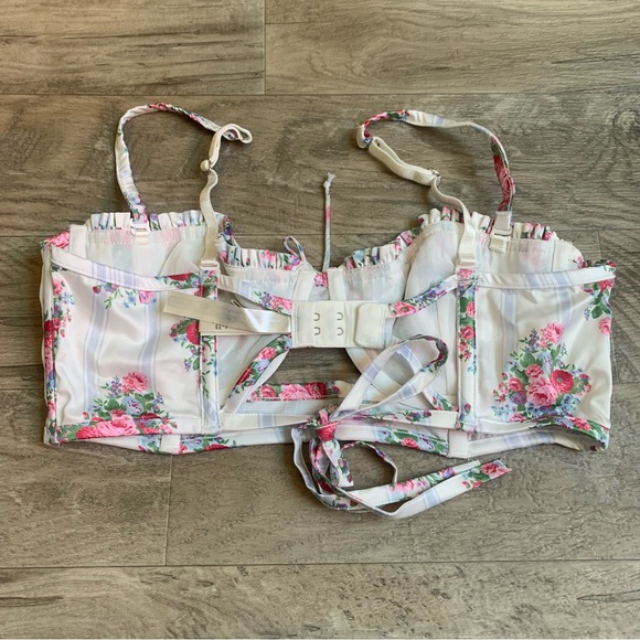 For Love and Lemons Floral Satin Pleated Bustier Bra - Picture 6 of 14